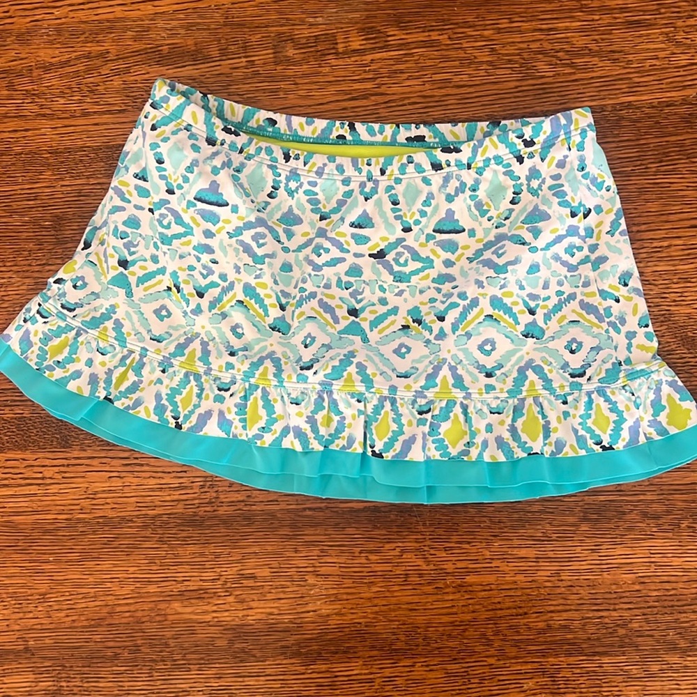 Title Nine Turquoise Blue and White Bubble Ruffle Mini Swim SZ S